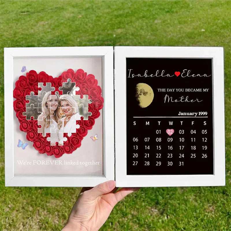 Personalized Puzzle Photo Flower Box with Moon Phase & Calendar