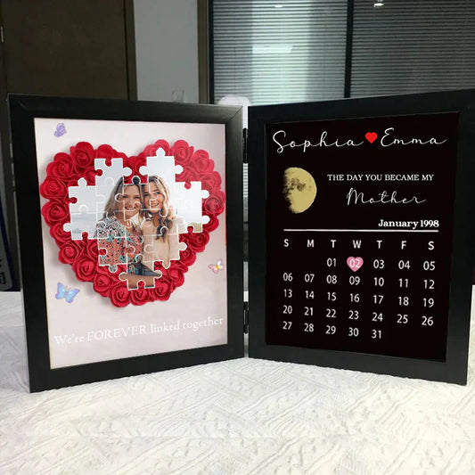 Personalized Puzzle Photo Flower Box with Moon Phase & Calendar
