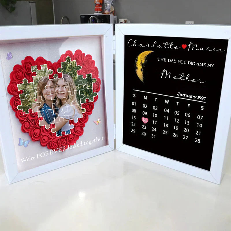 Personalized Puzzle Photo Flower Box with Moon Phase & Calendar