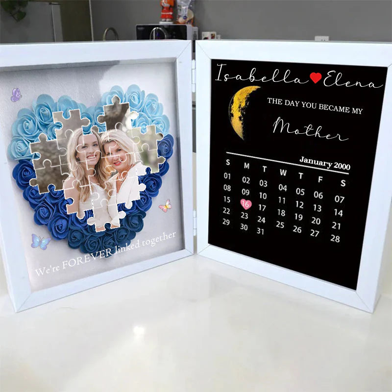 Personalized Puzzle Photo Flower Box with Moon Phase & Calendar