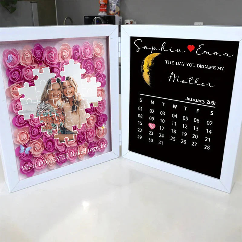 Personalized Puzzle Photo Flower Box with Moon Phase & Calendar