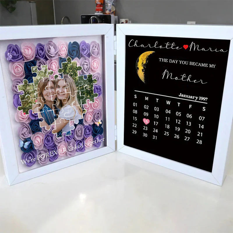 Personalized Puzzle Photo Flower Box with Moon Phase & Calendar