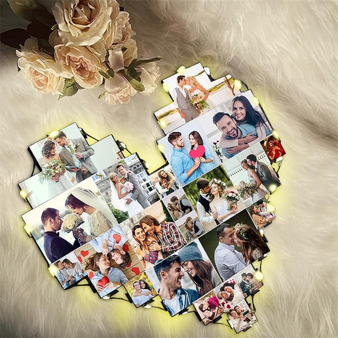 Custom Heart Shape Photo Collage Lamp