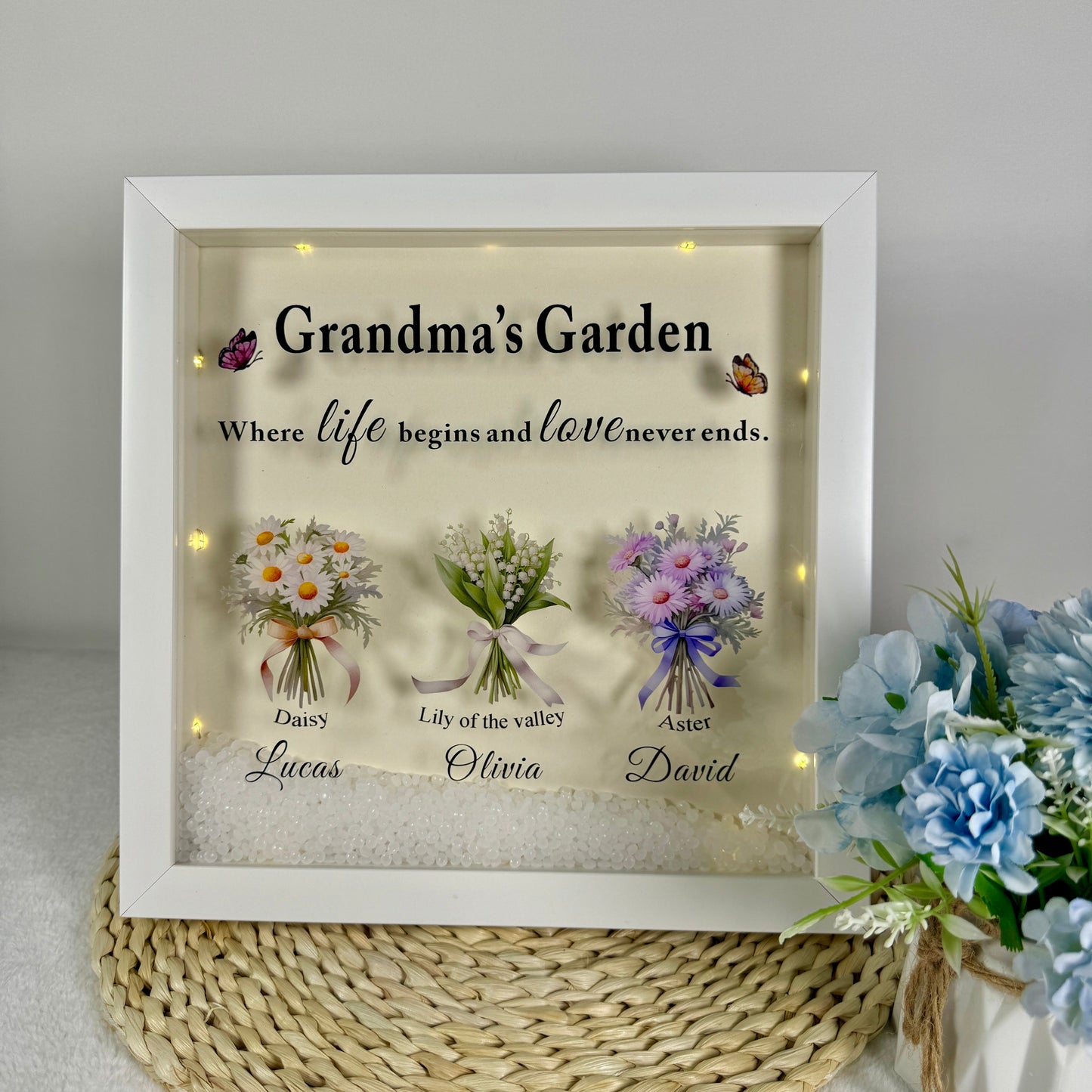 ✨Mom’s Garden LED Light Frame – Custom Birth Flower Gift
