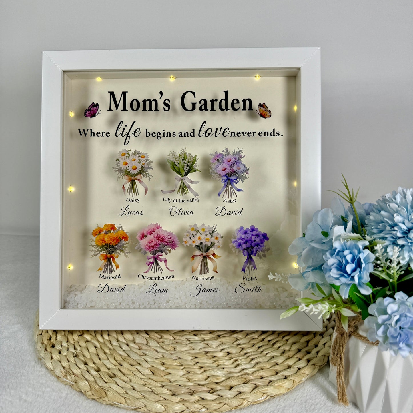 ✨Mom’s Garden LED Light Frame – Custom Birth Flower Gift