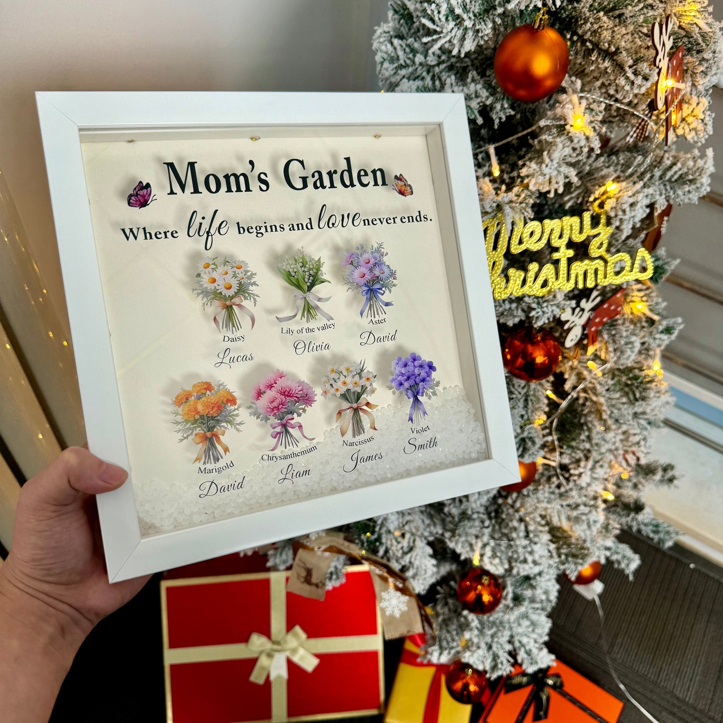 ✨Mom’s Garden LED Light Frame – Custom Birth Flower Gift