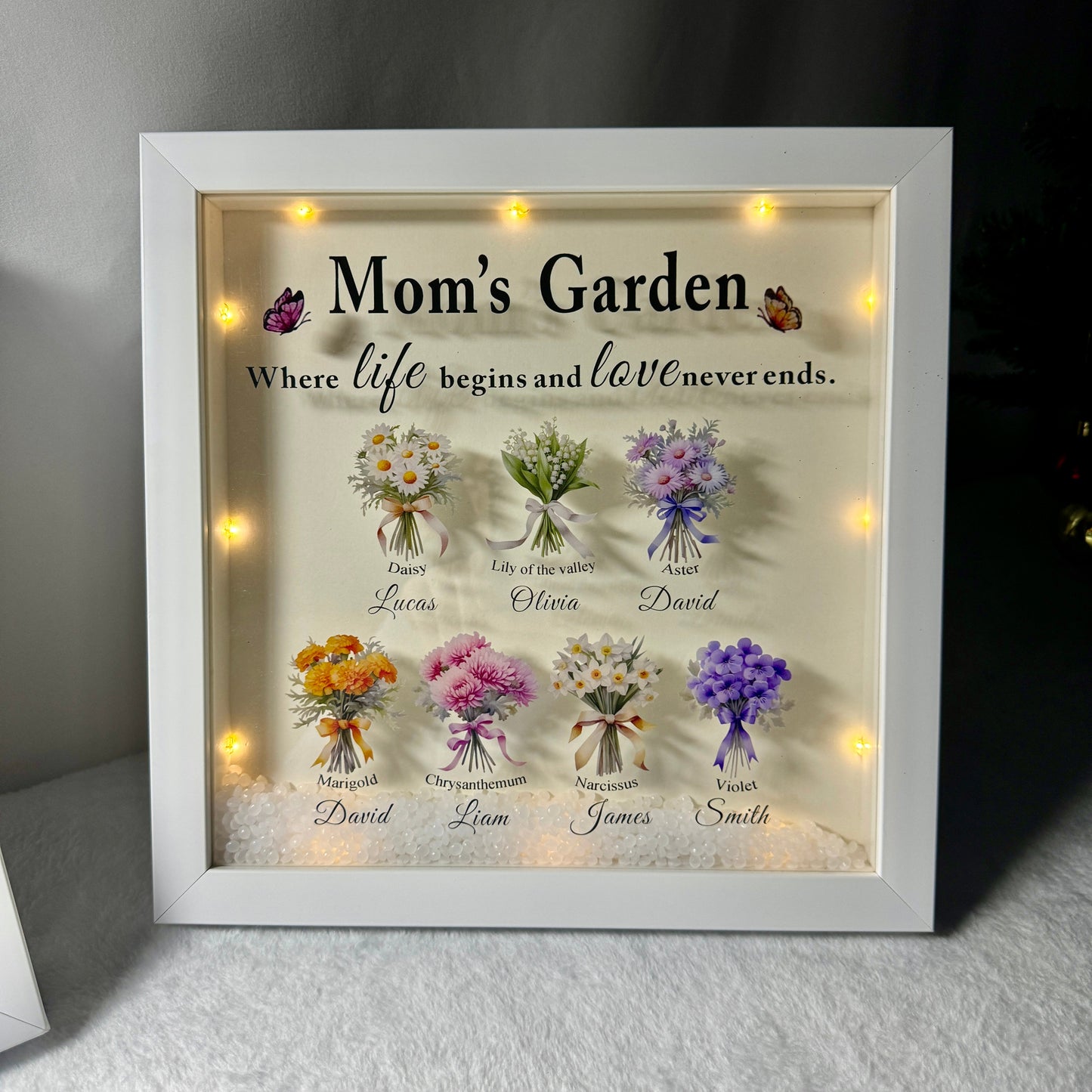 ✨Mom’s Garden LED Light Frame – Custom Birth Flower Gift