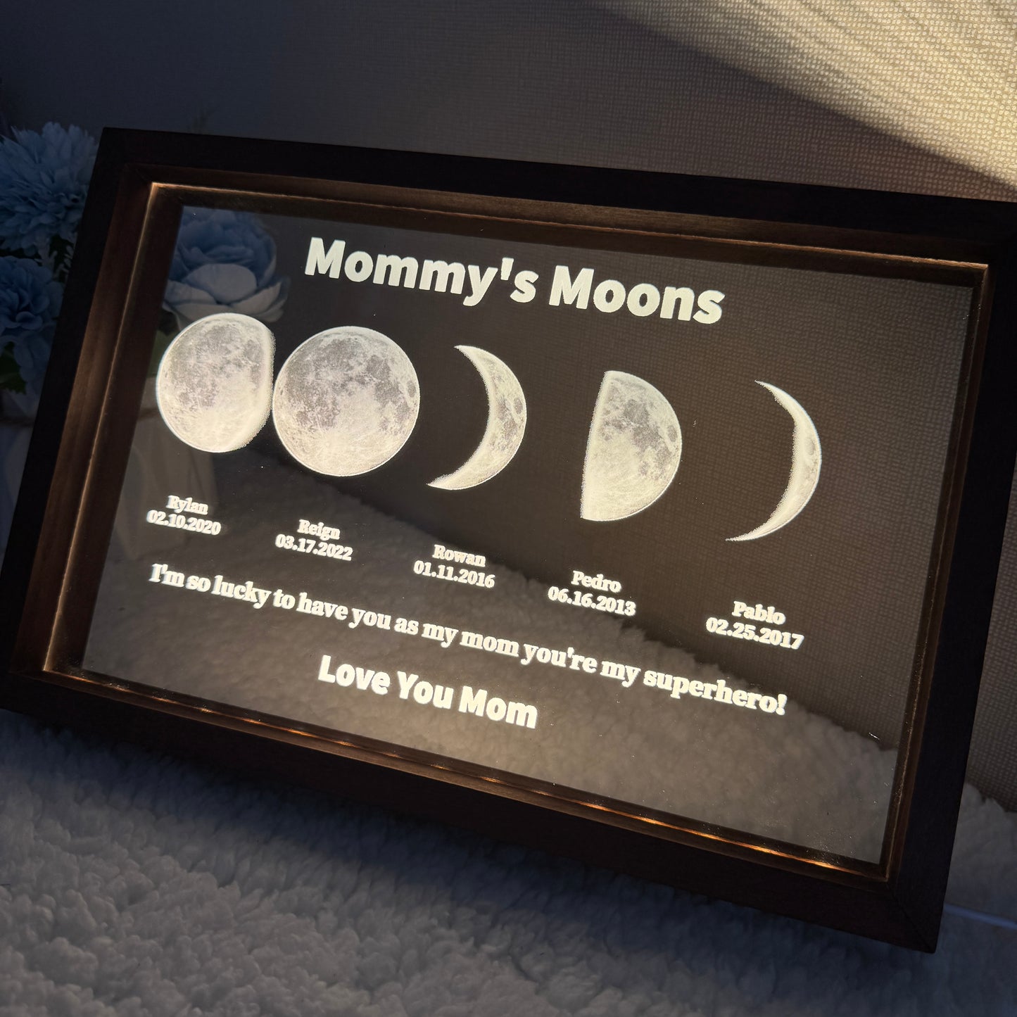 Personalized LED Moon Phase Frame – Custom Mother’s Day Gift