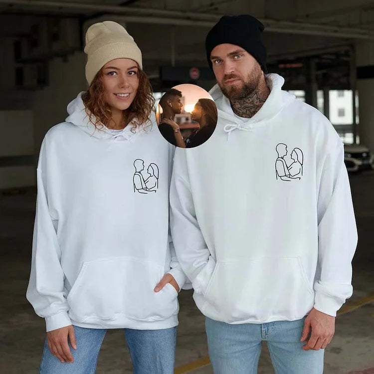 Couples Custom Photo Outline Embroidered Sweatshirt