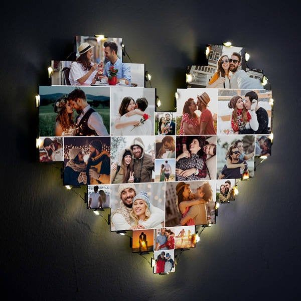 Custom Heart Shape Photo Collage Lamp