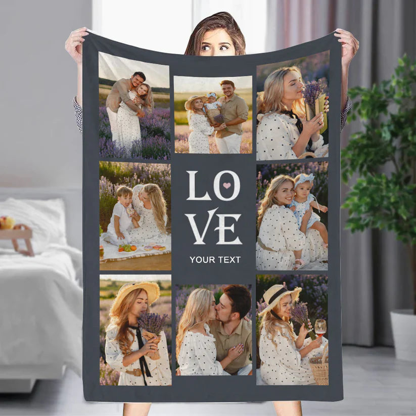 Custom 8 Photos&Text LOVE Fleece Blanket - CUSTLOVE