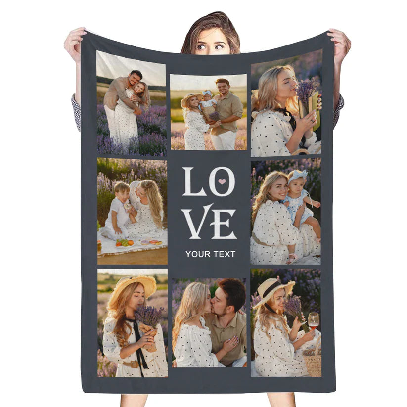 Custom 8 Photos&Text LOVE Fleece Blanket - CUSTLOVE