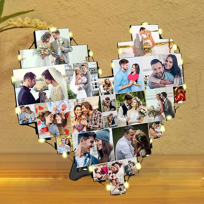 Custom Heart Shape Photo Collage Lamp