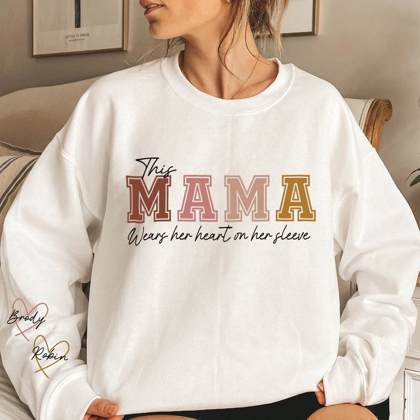 Personalized Mama Heart Sleeve Sweatshirt