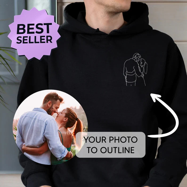 Couples Custom Photo Outline Embroidered Sweatshirt