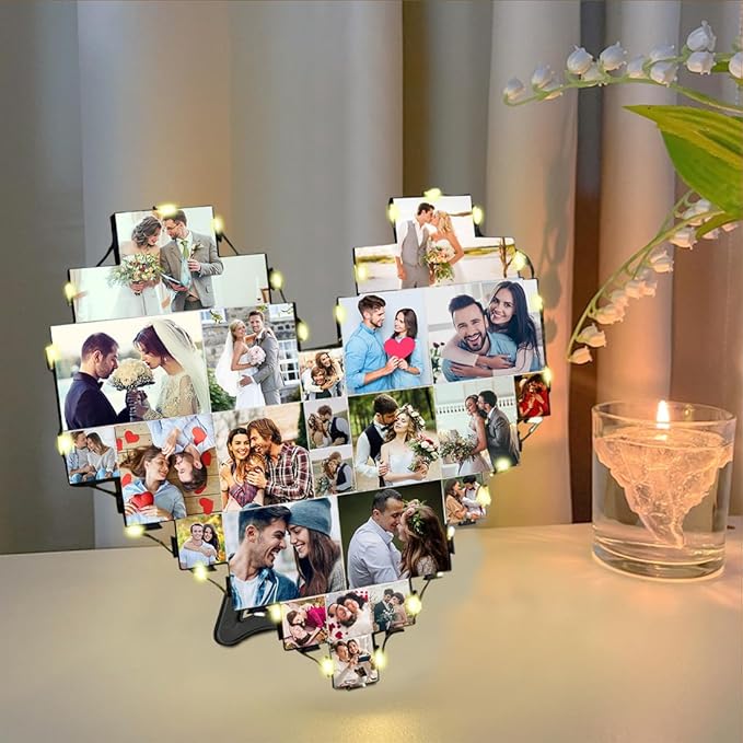 Custom Heart Shape Photo Collage Lamp