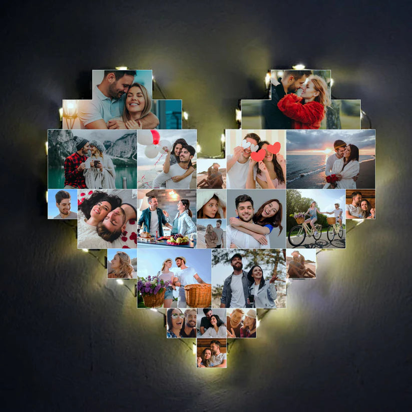 Custom Heart Shape Photo Collage Lamp