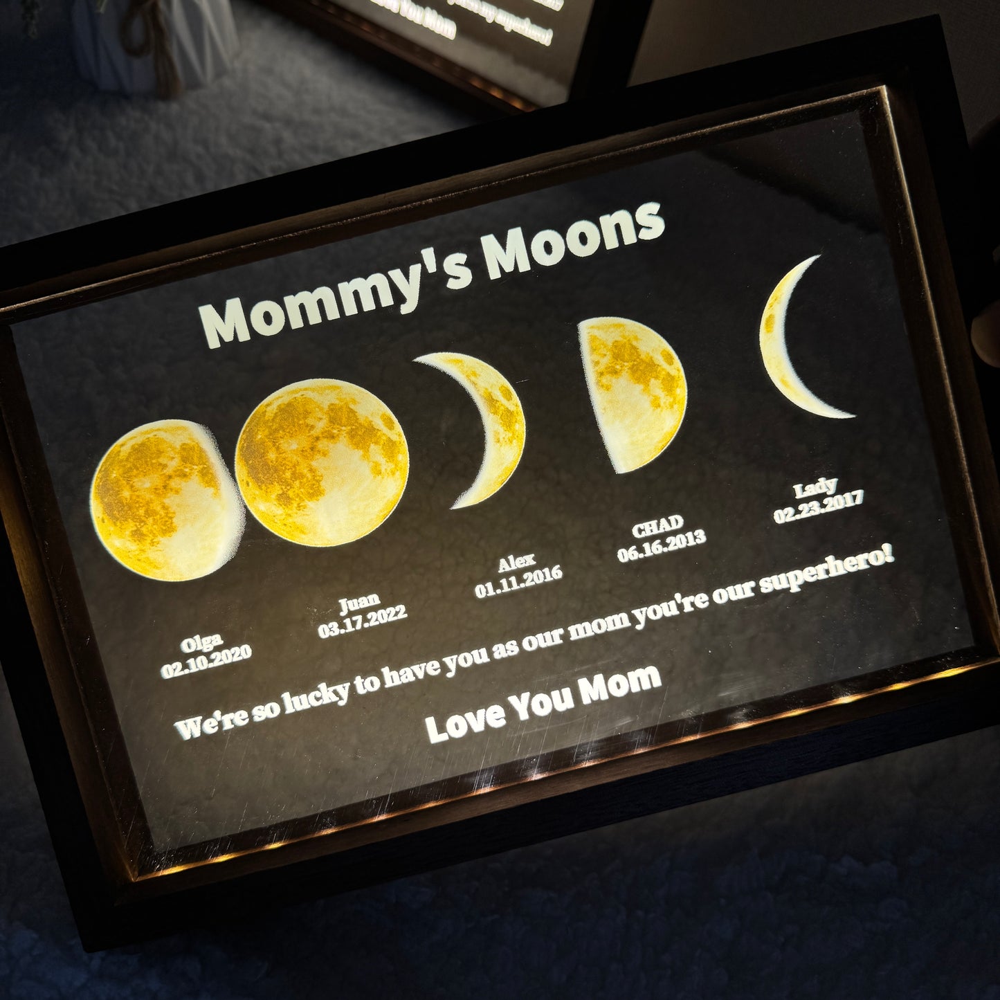Personalized LED Moon Phase Frame – Custom Mother’s Day Gift