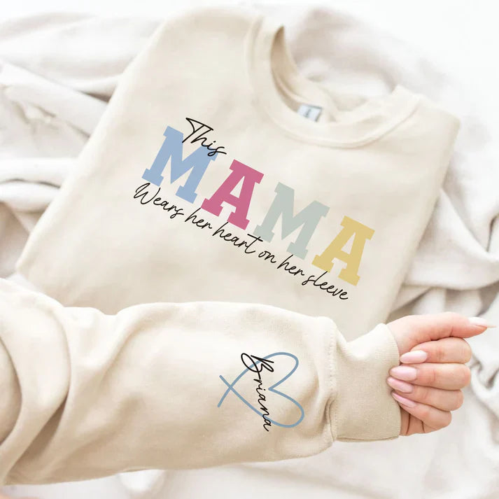 Personalized Mama Heart Sleeve Sweatshirt