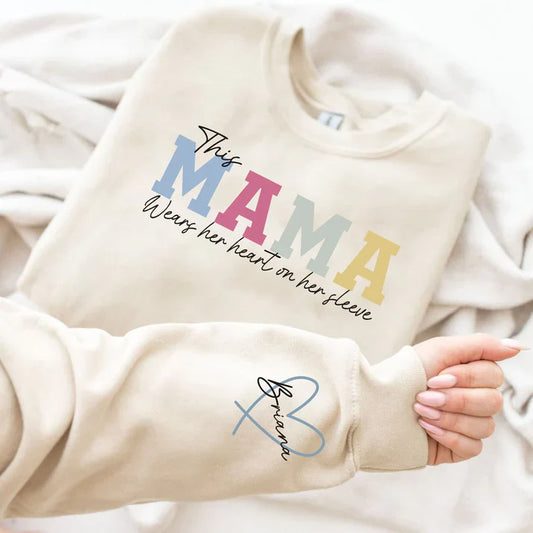 Personalized Mama Heart Sleeve Sweatshirt