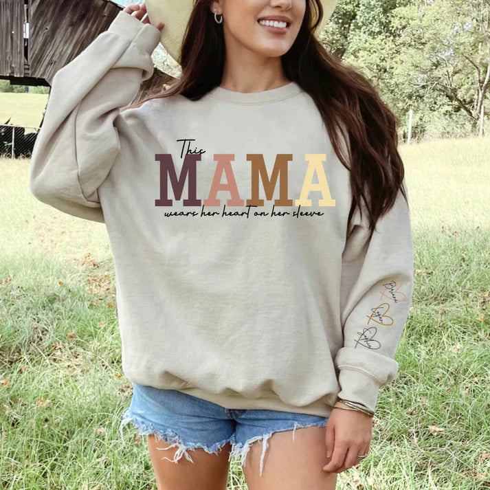 Personalized Mama Heart Sleeve Sweatshirt