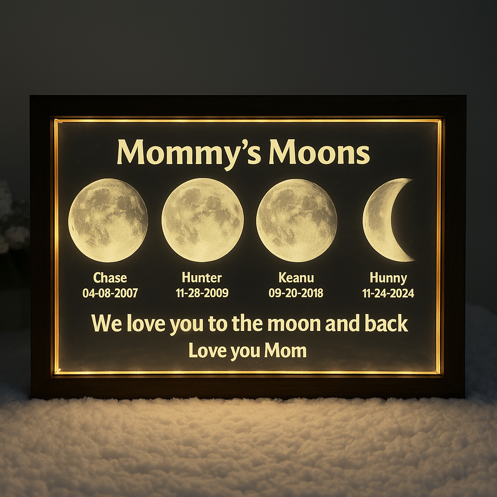 Personalized LED Moon Phase Frame – Custom Mother’s Day Gift
