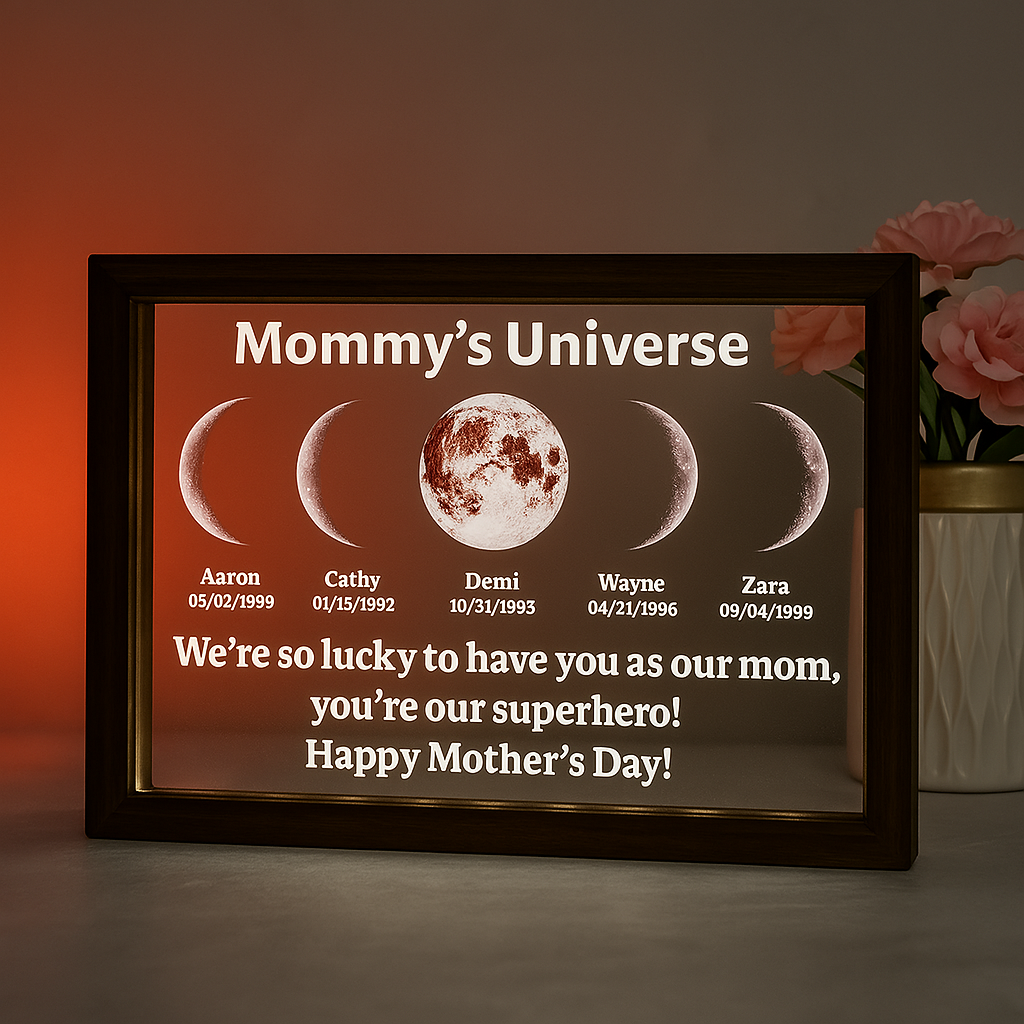 Personalized LED Moon Phase Frame – Custom Mother’s Day Gift